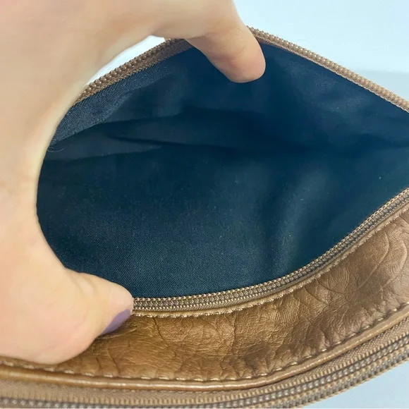 Margot Cognac Brown 100% Leather Large Wristlet Leaf Paisley Pattern 9.75x6 in. - Picture 6 of 12